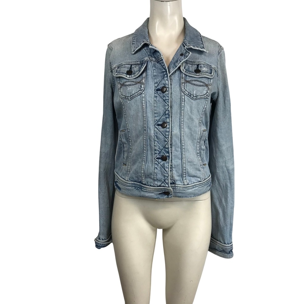 Y2K Abercrombie & Fitch Light Wash Denim Jacket Juniors large Distressed Western